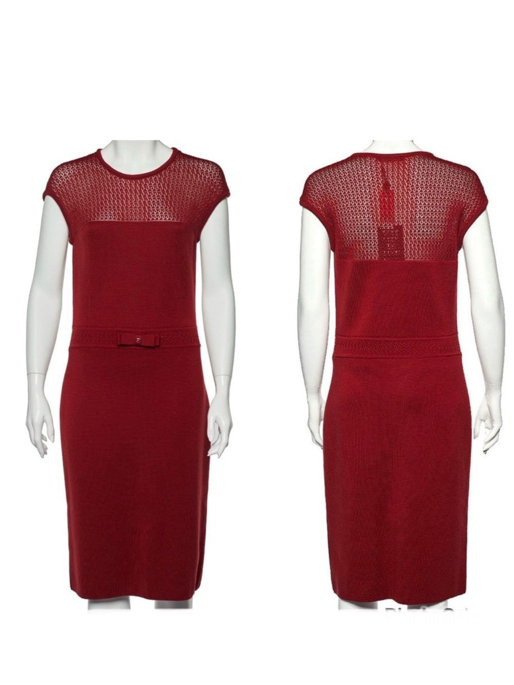 CH CAROLINA HERRERA Burgundy Wool Knit Bow Accent Sleeveless Cocktail Dress S